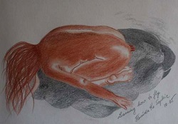 Florinda Ke Sophie - Learning how to fly, R&ouml;tel,Graphit, 20 x 30 cm, Papier, 2005