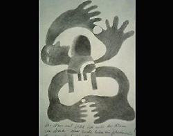 Florinda Ke Sophie - Der Mann mit Stuhl ist nicht der Mann im Mond - aber beide haben ein Geheimnis, Graphit, 30x40 cm, Papier, 2005