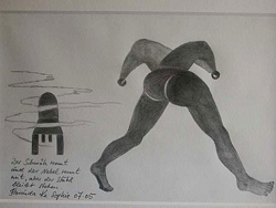 Florinda Ke Sophie - Der Schm&auml;h rennt und der Nebel rennt mit, aber der Stuhl bleibt stehen, Graphit, 20 x 30 cm, Papier mit Passepartout, 2005