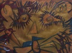 Florinda Ke Sophie - Alexander der Grosse hat mir meine Kindheit geschenkt, Mischtechnik, Graphit/R&ouml;tel/Gold, 60 x 80 cm, Papier, Alu gerahmt, 2005