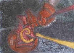 Florinda Ke Sophie - Who by fire?, Mischtechnik, Graphit/R&ouml;tel/Gold, 60 x 80 cm, Papier, Alu gerahmt, 2005