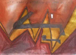 Florinda Ke Sophie - Die letzte Nacht mit dir, Mischtechnik, Graphit/R&ouml;tel/Gold, 60 x 80 cm, Papier, Alu gerahmt, 2005