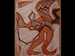 Florinda Ke Sophie - Die Tanztr&auml;umerin, Mischtechnik, Graphit/R&ouml;tel/Gold, 60 x 80 cm, Papier, Alu gerahmt, 2005