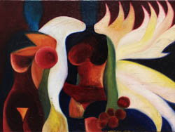 Florinda Ke Sophie - Ich und die flambierte Kuh,  &Ouml;l auf Leinwand, 50 x 70 cm, 2005