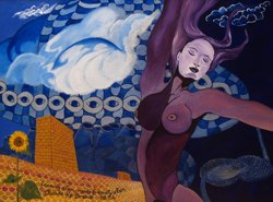 Florinda Ke Sophie - Kosmischer Untergriff, Acryl auf Leinwand, 70 x 90 cm, gerahmt, 2004