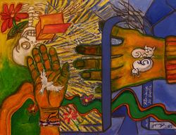 Florinda Ke Sophie - Der lange Weg nach Mexiko, &Ouml;l, Kreide auf Leinwand, 50 x 70 cm, 2005