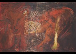 Florinda Ke Sophie - L&ouml;we, &Ouml;l und Graphit auf Karton, 80 x 120 cm, 2008