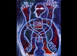 Florinda Ke Sophie - Im dunklen Meer der Bewusstheit, Sand, Acryl und &Ouml;lkreide auf Leinwand,65 x 75 cm, 2005